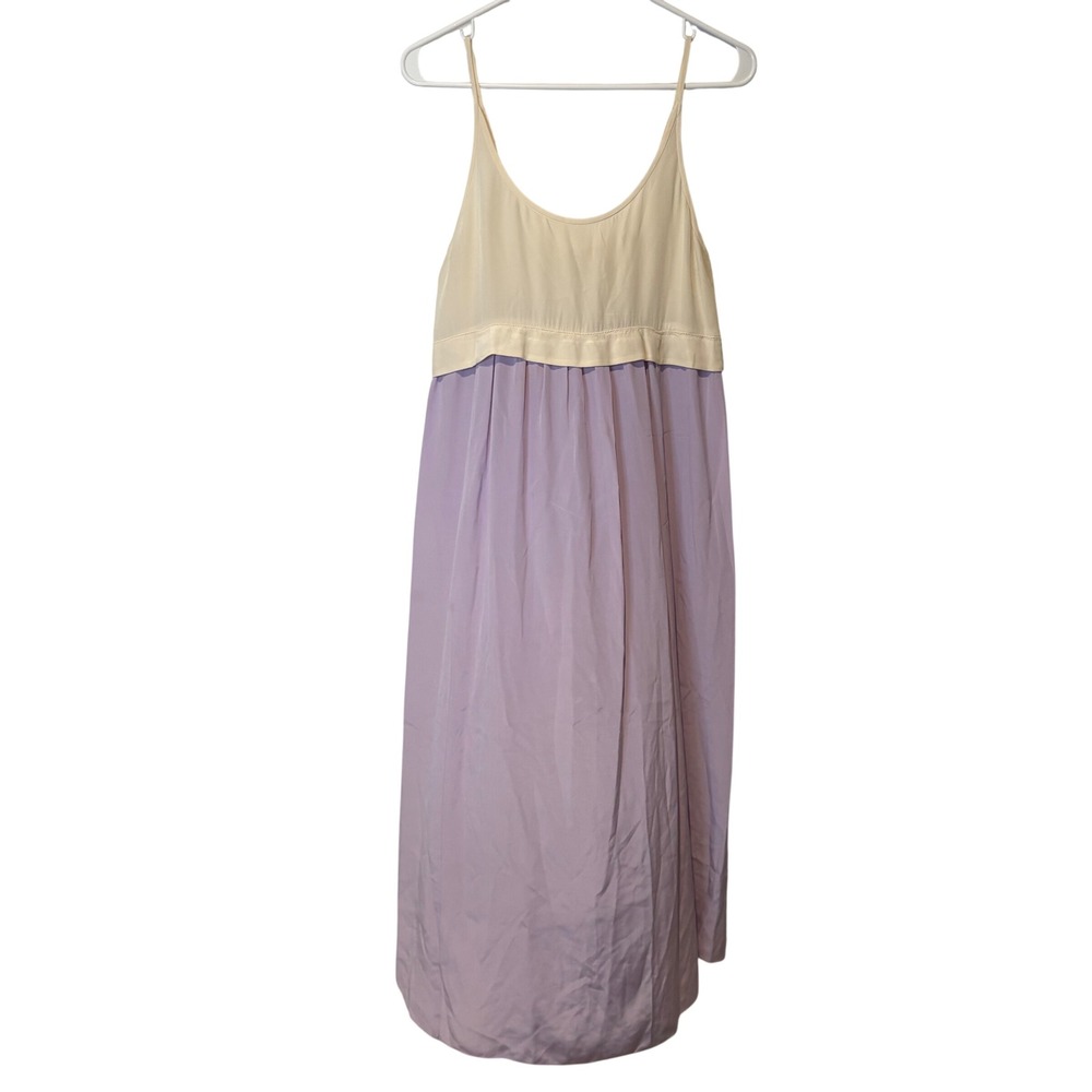 Wilfred 100% Silk Colorblock Maxi Slip Dress Cream Lavender XS Fairy‎ Balletcore
